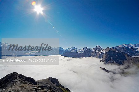 Switzerland,Bernese Oberland,Schilthorn. View from the viewing gallery at Schilthorn.