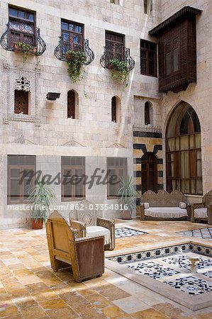 The courtyard of the Martini Orient House Hotel in al-Jdeida,Aleppo,Syria