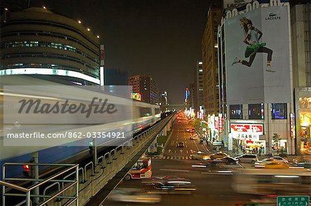 Taipei night time city view and monorail