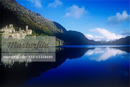 Church at the waterfront, Kylemore Abbey, Connemara, County Galway, Republic Of Ireland