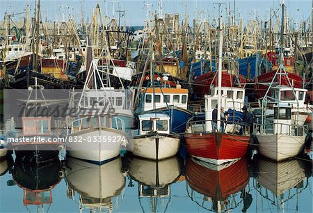 Kilkeel, Co Down, Ireland;  Rows of boats in a harbour