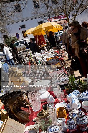 Portugal,Alentejo,Estremoz. Bric-a-brac at the saturday fair in the small town of Estremoz in the Alentejo region of Portugal.