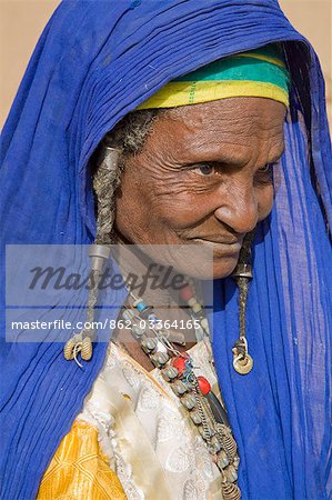 Mali,Douentza. An old Bella woman with plaited hair in her village near Douentza. The Bella are predominantly pastoral people and were once the slaves of the Tuareg of Northern Mali.