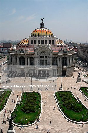 Mexico,Mexico City. Palacio de Bellas Artes (Palace of Fine Arts) is the premier opera house of Mexico City. The building is famous for both its extravagant Beaux Arts exterior in imported Italian white marble and its murals by Diego Rivera,Rufino Tamayo,David Alfaro Siqueiros,and Jos̩ Clemente Orozco.