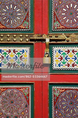 A colourful painted doorway in the old medina of Casablanca.