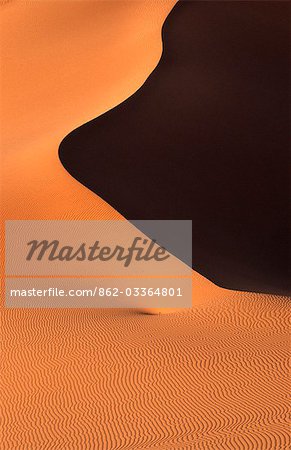 Textures and shadows in the sand dunes of Erg Chebbi,near Merzouga in eastern Morocco.