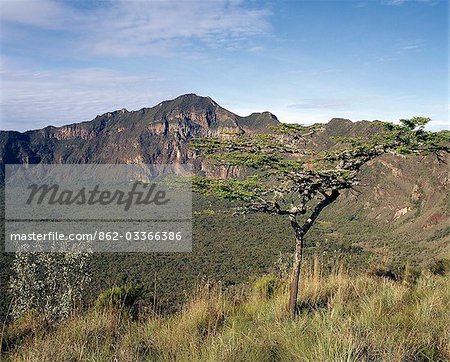 Mont Longonot est indéniablement d'origine volcanique en raison de sa forme et atteint une hauteur de 9 110 pieds du plancher de la vallée du Grand Rift, juste au sud du lac Naivasha. Vapeur émane encore de son mur circulaire, grand cratère intérieur