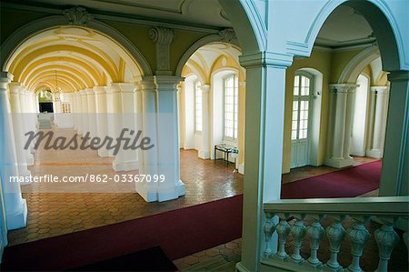 Ornate interior corridor of the baroque style Rundales Palace (Rundales Pils) designed by Architect Bartolomeo Rastrelli Built in 18th Century for Ernst Johann von Buhren (1690-1772) Duke of Courland