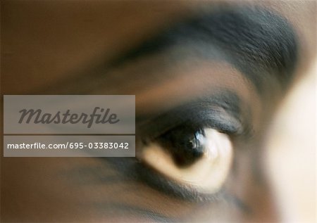 Woman's brown eye, side view, blurred.