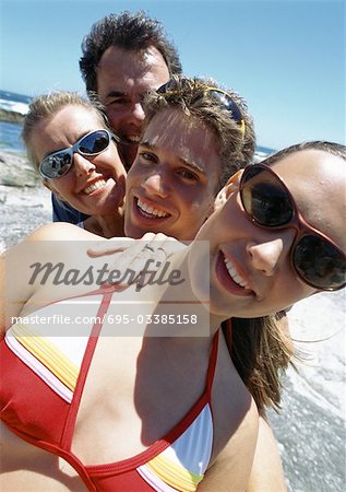 Close-up of family at the beach.