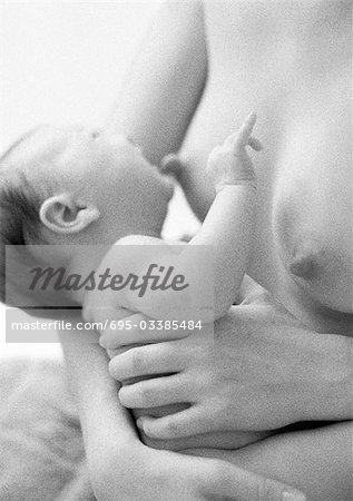Infant breastfeeding, b&w