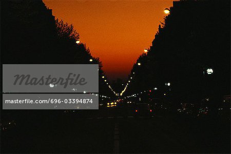 Avenue de Paris, en France, à la nuit tombante