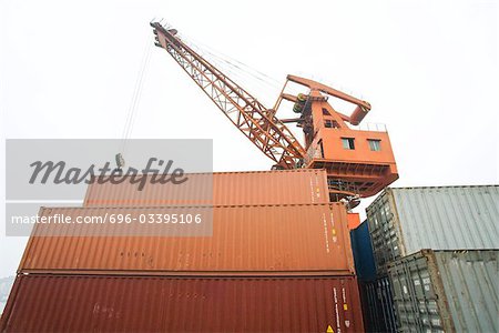 Crane and stack of cargo containers