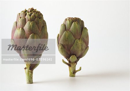 Artichokes against white background