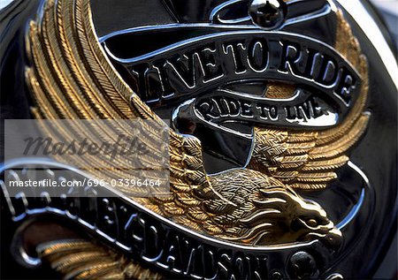 Live to Ride typography on eagle emblem, embossed.