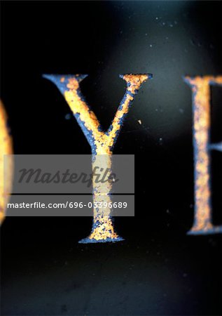 Y, text, embossed. Y, text, embossed.