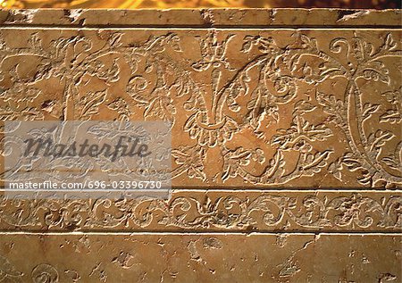 Stone carving with floral motif, close-up