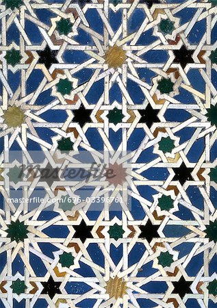 Tile mosaic with star motif, close-up