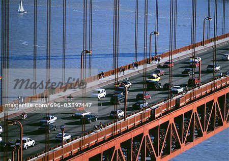 California, San Francsico, section of Golden Gate Bridge with traffic