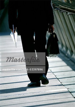 Business man carrying briefcase, waist down, rear view