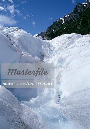 New Zealand, glacier with mountain and sky in background