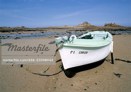 France, Cotes-d'Armor, boat on shore