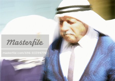 Israel, Jerusalem, elderly man wearing keffiyeh, close-up, blurred