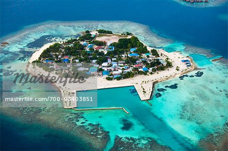 Vue aérienne de l'île Bodufolhudhoo, Alif Alif Atoll, Maldives