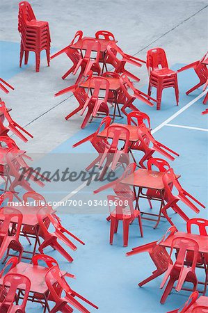 Red Chairs and Tables, Bangkok, Thailand.