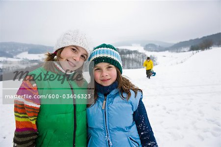 Portrait of Girls Outdoors in Winter