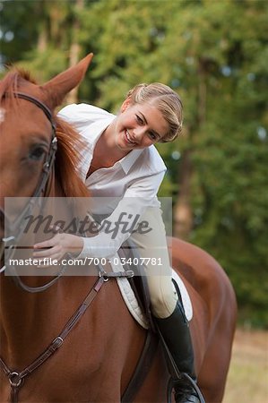 Teenager Riding Horse, Brush Prairie, Washington, USA