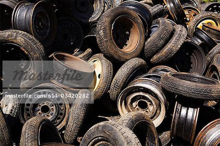 Scrap car tires and rims