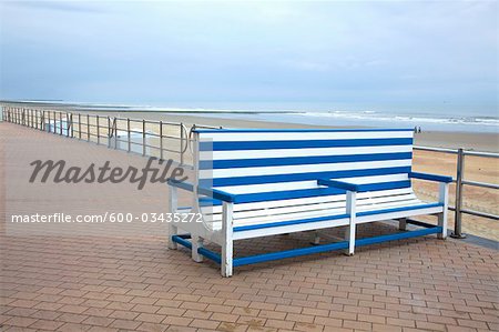 Bench at Seaside Promenade, Bredene, Flanders, Belgium