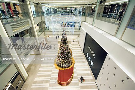 China,Beijing. Christmas tree and decorations at a department store.