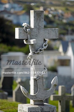 An ornate gravestone in the cemetary at St Ives,Cornwall. Once the home of one of the largest fishing fleets in Britain,the industry has since gone into decline. Tourism is now the primary industry of this popular seaside resort town.