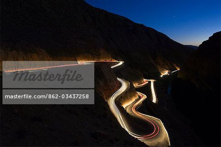 Dades Schlucht Nighttime Auto Licht Trails