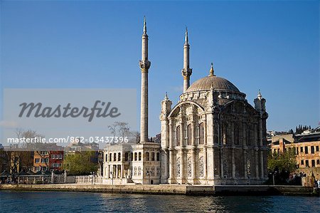 The Mecidiye Mosque stands on the water's edge at Ortakoy,one of the pretty Bosphorus Villages in Istanbul