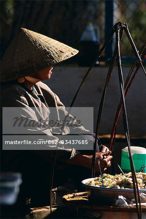 Vendors selling freshly cooked vegetables,soups & noodles in the Central Market