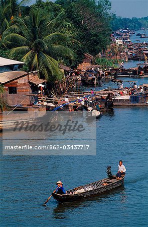 Trade boats on the Mekong River,near the town of Cantho.