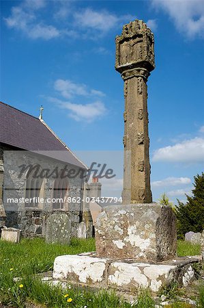 Wales,Denbighshire,Ruthin. Derwen churchyard cross - a decorated cross of the mid to late fifteenth century.