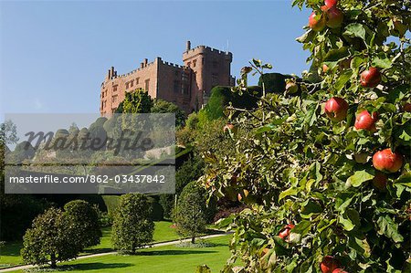 Pays de Galles. Powys ; Powis Castle. Afficher précédemment teh pommiers du jardin formel jusqu'à Powis Castle.