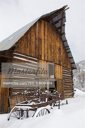 Barn in Winter near Steamboat Springs, Colorado, USA