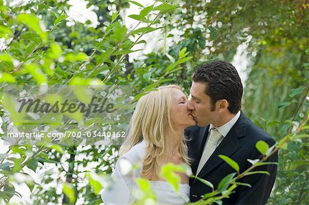 Close-up of Bride and Groom Kissing, Gmunden, Oberoesterreich, Austria