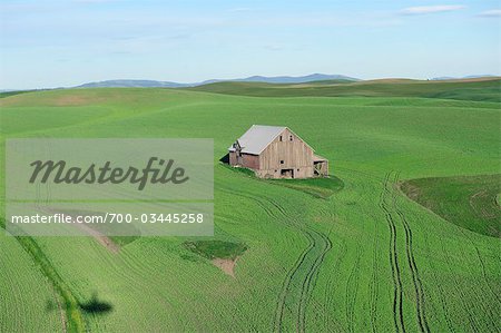 Aerial View of Barn in Spokane, Palouse, Washington, USA