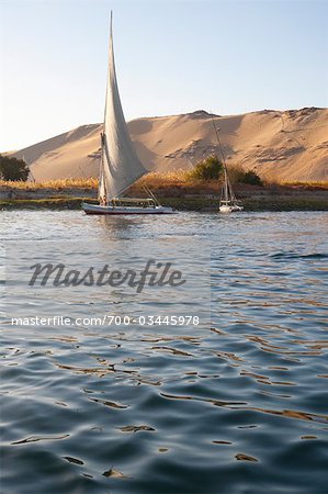 Felouque sur le voile sur le Nil, Assouan, Égypte