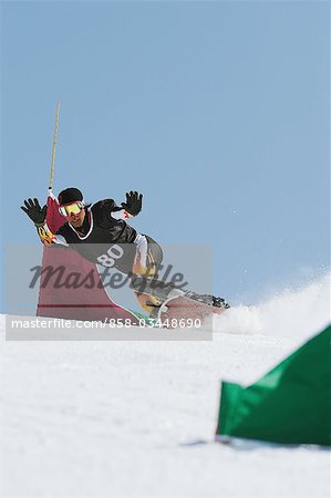 Man Snowboarding  on Snowfield