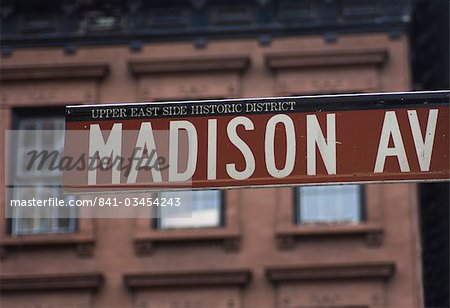 Madison Avenue street sign, Upper East Side, Manhattan, New York City, New York, United States of America, North America