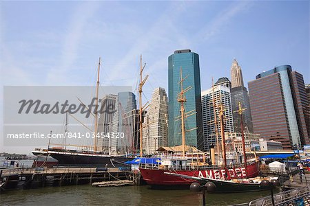 South Street Seaport and Lower Manhattan buildings, New York City, New York, United States of America, North America