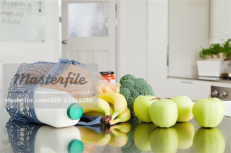 Groceries on kitchen counter
