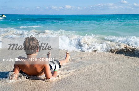 Boy by Surf, Playa del Carmen, Yucatan Peninsula, Mexico